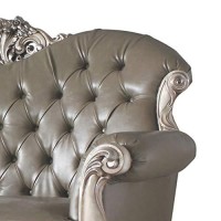 Benjara Traditional Leatherette Loveseat With Button Tufted And Carved Details, Gray