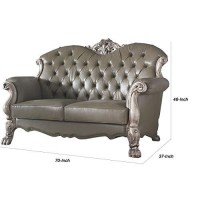 Benjara Traditional Leatherette Loveseat With Button Tufted And Carved Details, Gray