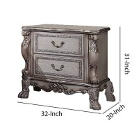 Benjara Traditional Wooden Nightstand With 2 Drawers And Carved Details, Silver