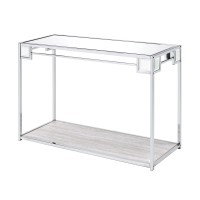 Benjara Mirror Top Metal Console Table With Wooden Open Bottom Shelf, Silver