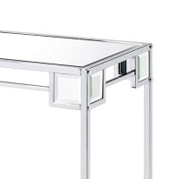 Benjara Mirror Top Metal Console Table With Wooden Open Bottom Shelf, Silver