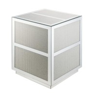 Benjara Mirror Panel Square End Table With Faux Diamond Inlays, Silver