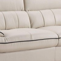 Benjara Leather Upholstered Wooden Sofa With Spilt Backrest, White