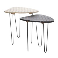 Benjara Checkered Wood Top Accent Table With Hairpin Legs, Set Of 2, Black, White