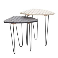 Benjara Checkered Wood Top Accent Table With Hairpin Legs, Set Of 2, Black, White