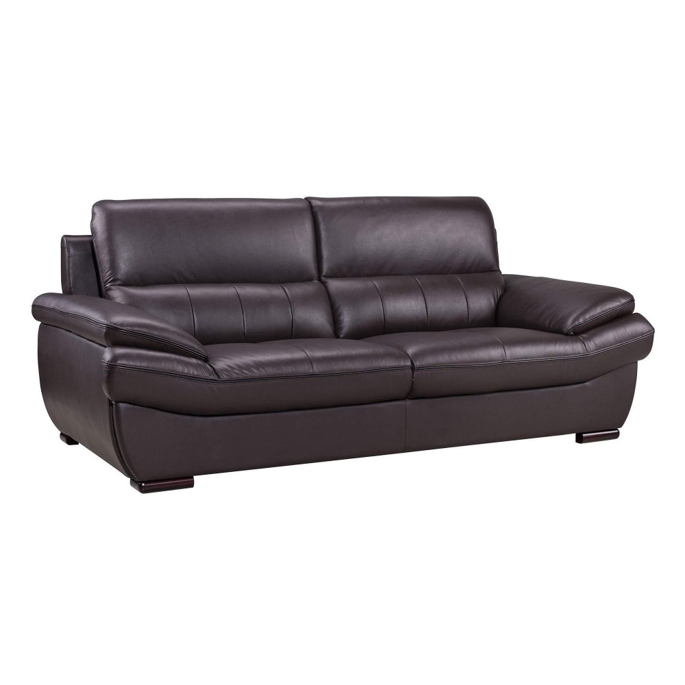 Benjara Leather Upholstered Wooden Sofa With Spilt Backrest, Brown