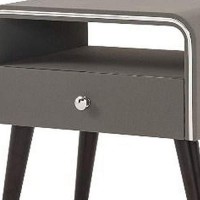 Benjara Curved Edge 1 Drawer Nightstand With Chrome Trim, Gray And Brown