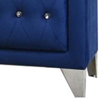 Benjara Velvet Upholstered 2 Drawer Wooden Nightstand With Faux Crustal Knobs, Blue