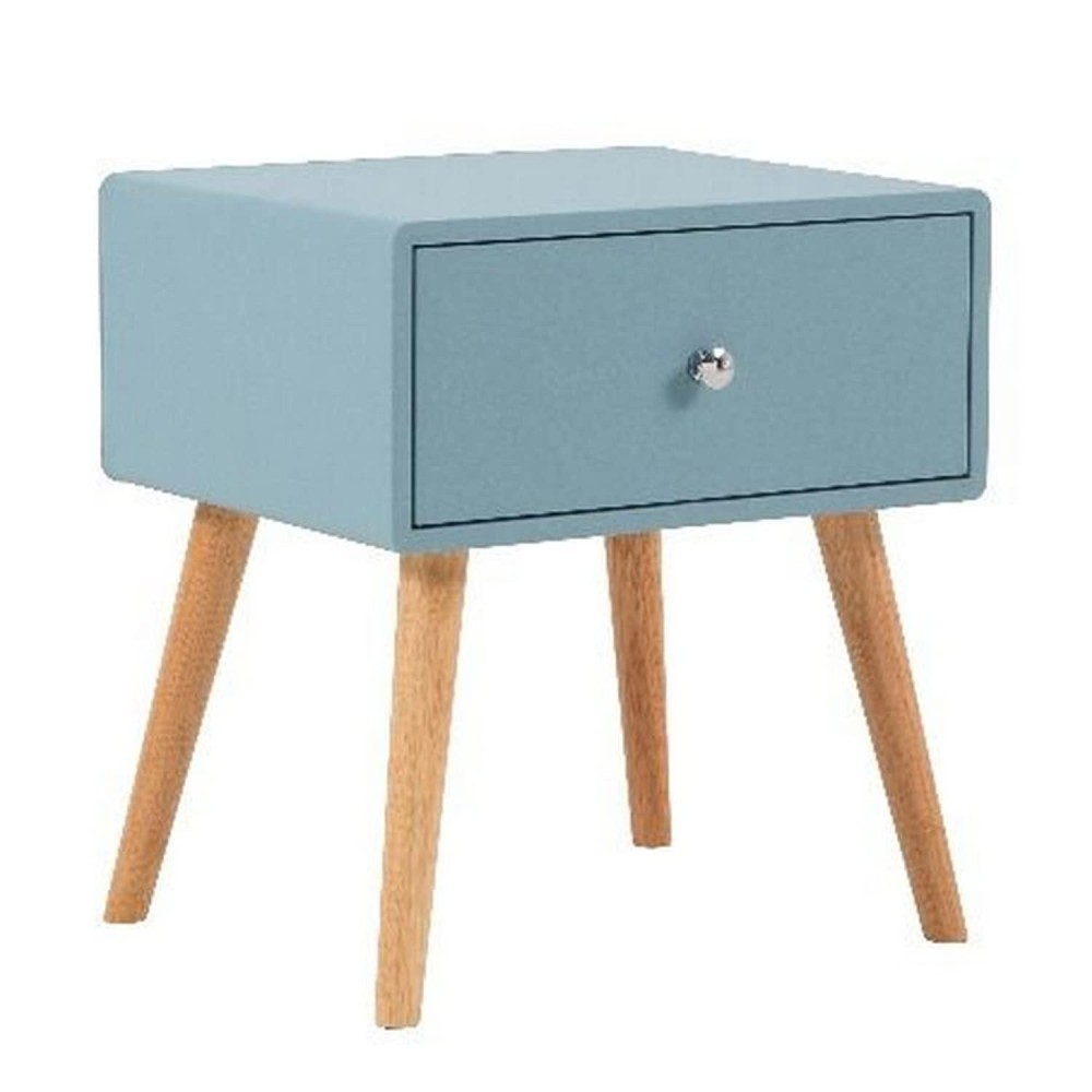 Benjara 1 Drawer Wooden Nightstand With Round Tapered Legs, Blue And Brown