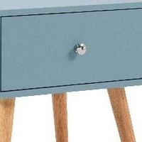 Benjara 1 Drawer Wooden Nightstand With Round Tapered Legs, Blue And Brown