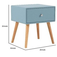 Benjara 1 Drawer Wooden Nightstand With Round Tapered Legs, Blue And Brown