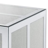 Benjara Mirror Panel Rectangular Coffee Table With Faux Diamond Inlays, Silver