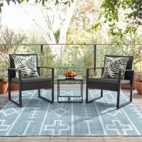 Flamaker 3 Pieces Patio Set Outdoor Wicker Furniture Modern Bistro Rattan Chair Conversation Sets With Coffee Table For Yard Gr