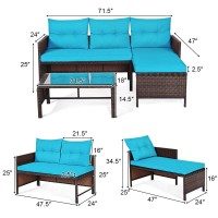 Tangkula Patio Corner Sofa Set 3 Piece, Outdoor Rattan Sofa Set, Includes Lounge Chaise, Loveseat & Coffee Table, Patio Garden Poolside Lawn Backyard Furniture