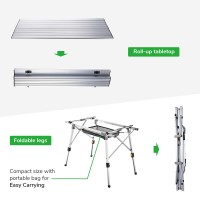 Yescom Portable Aluminum Folding Camping Table With Adjustable Leg Lightweight Roll Up Table For Outdoor Bbq Picnic Backyard Home