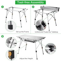 Yescom Portable Aluminum Folding Camping Table With Adjustable Leg Lightweight Roll Up Table For Outdoor Bbq Picnic Backyard Home