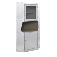 Benjara 2 Door Aluminum Cabinet With Open Compartment And Rivet Accents, Silver