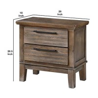 Benjara Wooden Nightstand With Chamfered Legs And 2 Spacious Drawers, Brown