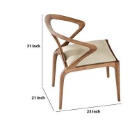 Benjara Leatherette Upholstered Dining Chair With Flexed Arms, Beige And Brown