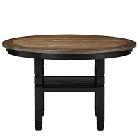 Benjara Wooden Round Dining Table With Open Shelf, Black And Brown