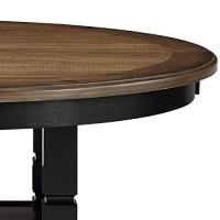 Benjara Wooden Round Dining Table With Open Shelf, Black And Brown