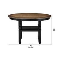 Benjara Wooden Round Dining Table With Open Shelf, Black And Brown