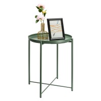 Danpinera Side Table, End Table For Small Spaces Accent Metal Bedside Table Round Small End Table, Outdoor Side Table Accent Patio Side Table Anti-Rust And Waterproof Dark Green