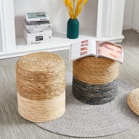 Wimarsbon Ottoman Poof, Natural Seagrass Poufs, Hand Weave Round Footstool, Pouffe Accent Chair, Sitting Braided Footrest W/Jute Cover, Home Decorative Seat, Boho Chair For Living Room, Bedroom, White