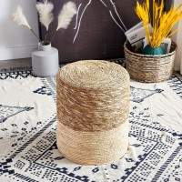 Wimarsbon Ottoman Poof, Natural Seagrass Poufs, Hand Weave Round Footstool, Pouffe Accent Chair, Sitting Braided Footrest W/Jute Cover, Home Decorative Seat, Boho Chair For Living Room, Bedroom, White