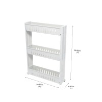 Simplify 3 Tier Slim Side Out Storage Cart | Multi-Purpose Organization | Rolling | Wheels | Fits Small Spaces | Laundry Room | Kitchen | Office | White