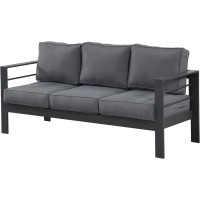 Wisteria Lane Patio Furniture Aluminum Sofa, All-Weather Outdoor 3 Seats Couch, Gray Metal Chair With Dark Grey Cushions