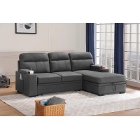 Lilola Home Kaden Gray Polished Microfiber Fabric Sleeper Sofa Bed Sectional Sofa Storage Chaise With Storage Arms Cupholders Phone Pocket Pouch Contemporary Modern