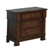 Benjara 3 Drawer Wooden Nightstand With Metal Bar Handle And Knobs, Brown