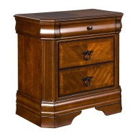 Benjara 3 Drawer Wooden Nightstand With Sled Base And Metal Ring Pulls, Brown