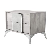 Benjara Contemporary 2 Drawer Nightstand With Angled Metal Legs, Gray