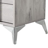 Benjara Contemporary 2 Drawer Nightstand With Angled Metal Legs, Gray