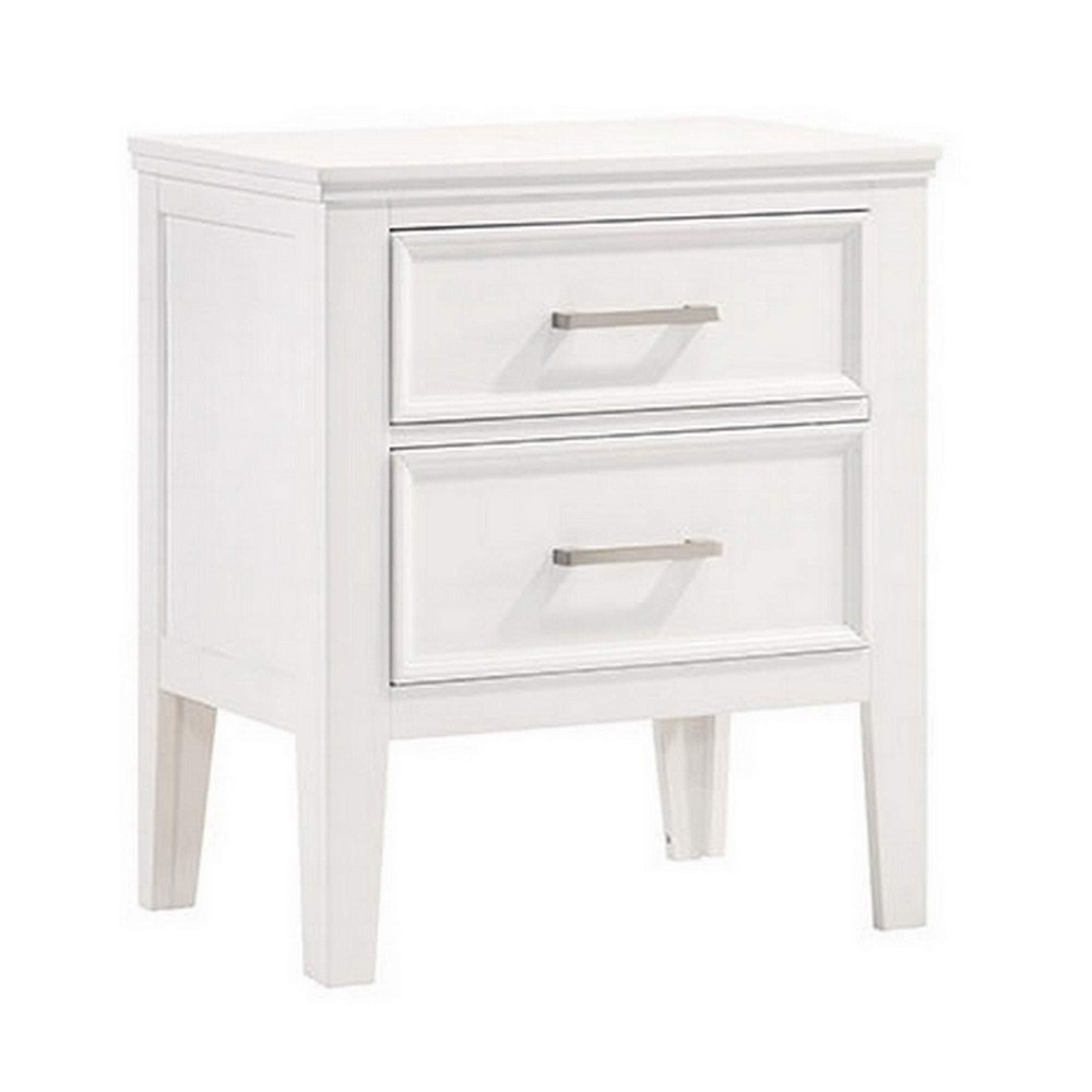 Benjara 2 Drawer Wooden Nightstand With Chamfered Legs And Molded Details, White