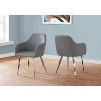 Monarch Specialties Set of 2 Upholstered with Curved Armrest Dining Chairs 33 H Grey Chrome Legs