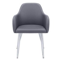 Monarch Specialties Set of 2 Upholstered with Curved Armrest Dining Chairs 33 H Grey Chrome Legs