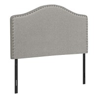 Monarch Specialties Linen-Look Upholstered Headboard - Curved Top Nailhead Trim Platform, Twin, Grey