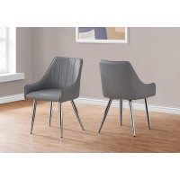 Monarch Specialties Set of 2 UpholsteredVertical Tufted with Armrest Dining Chairs 33 H Grey Chrome Legs