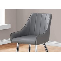 Monarch Specialties Set of 2 UpholsteredVertical Tufted with Armrest Dining Chairs 33 H Grey Chrome Legs