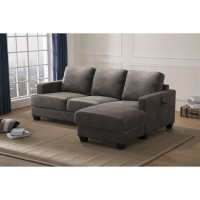 Lilola Home Fabric Sectional Sofa Chaise with USB Charger and Tablet Pocket, Gray