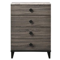 Benjara 4 Drawer Wooden Chest With Grains And Angled Legs, Gray