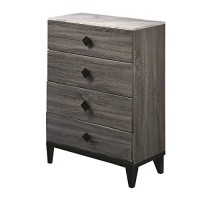 Benjara 4 Drawer Wooden Chest With Grains And Angled Legs, Gray