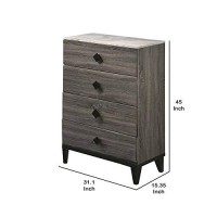 Benjara 4 Drawer Wooden Chest With Grains And Angled Legs, Gray