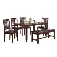 Benjara 6 Piece Wooden Dining Set With Leatherette Padded Chair And Bench, Brown