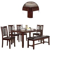 Benjara 6 Piece Wooden Dining Set With Leatherette Padded Chair And Bench, Brown