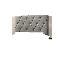 Benjara Wooden Eastern King Bed With Button Tufted Headboard, Gray And Cream