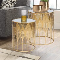 Homebeez End Tables Set Of 2, Gold Nesting Side Coffee Table Decorative Round Nightstands (Stainless Steel Top)